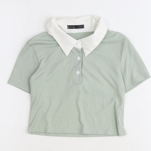 SheIn Womens Green Polyester Cropped Polo Size XS Collared