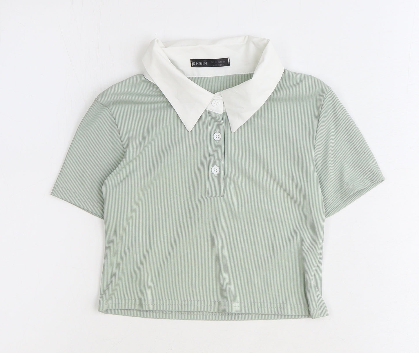 SheIn Womens Green Polyester Cropped Polo Size XS Collared