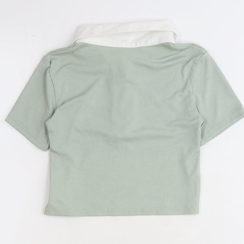 SheIn Womens Green Polyester Cropped Polo Size XS Collared