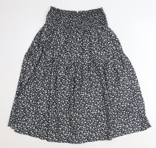 Front view of SheIn women’s black floral polyester peasant skirt, size S