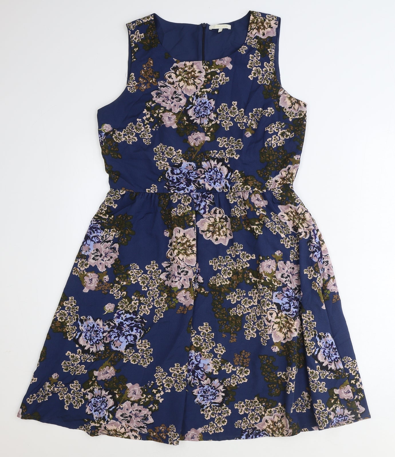 Pieces Womens Blue Floral Polyester Trapeze & Swing Size L Round Neck Zip