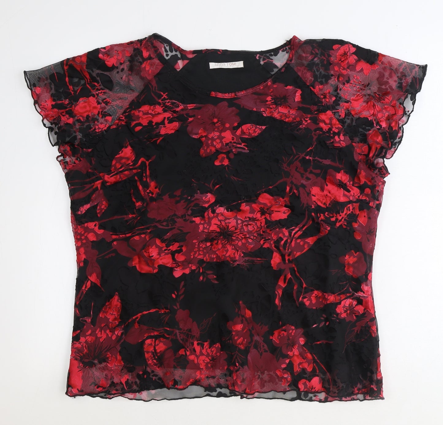 Anna rose Womens Black Floral Polyester Basic Blouse Size 18 Round Neck