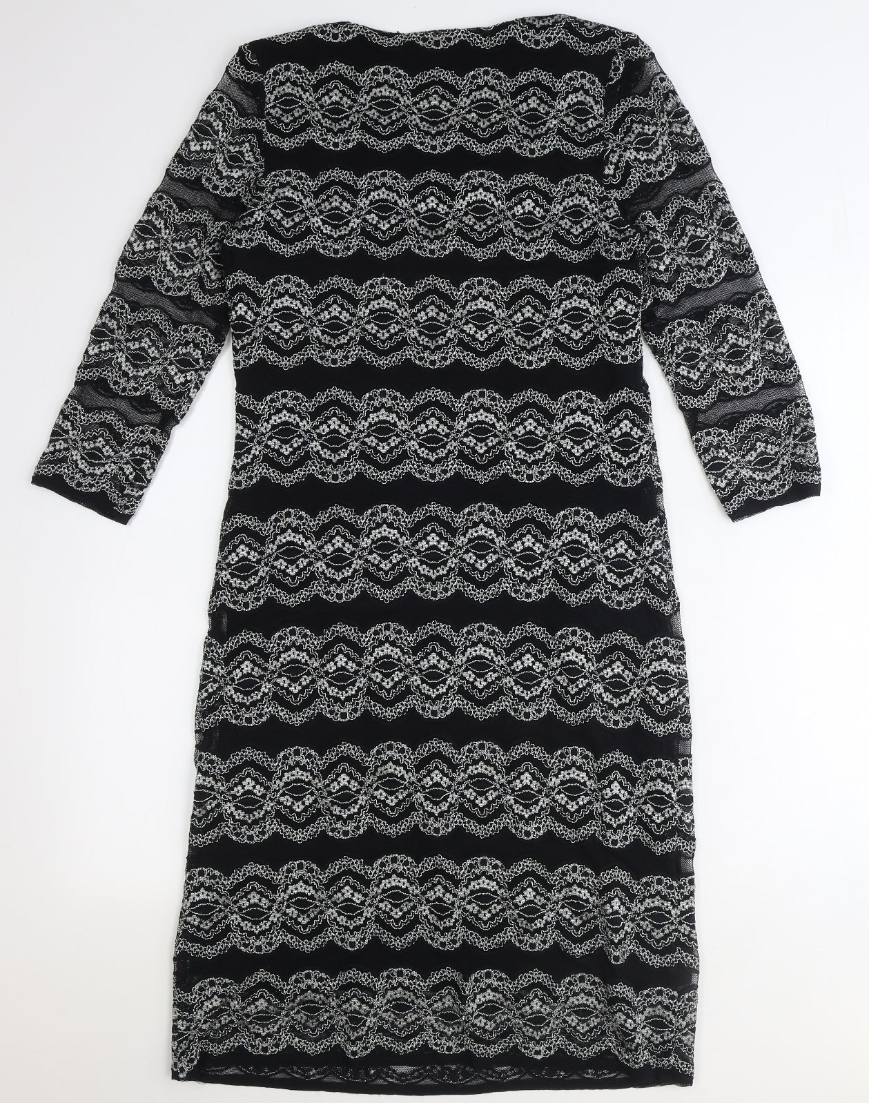 Roman Womens Black Geometric Polyamide A-Line Size 14 Square Neck Pullover