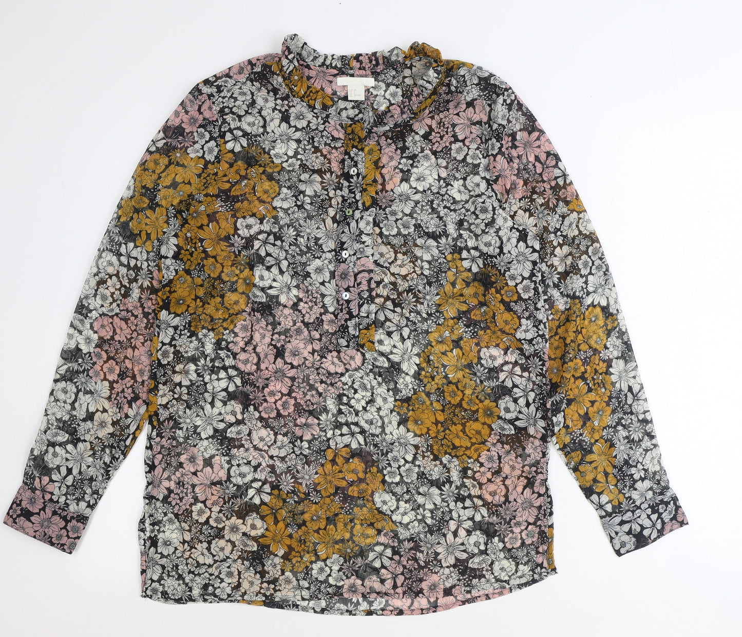H&M Womens Multicoloured Floral Polyester Basic Blouse Size 10 Round Neck