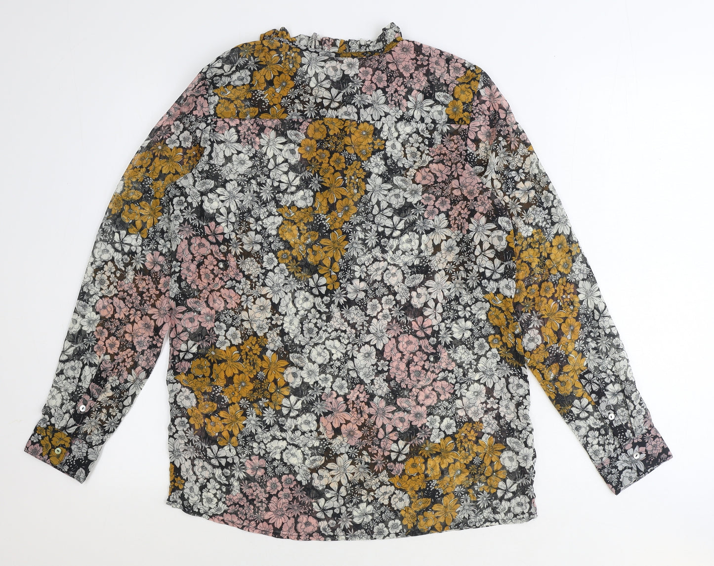 H&M Womens Multicoloured Floral Polyester Basic Blouse Size 10 Round Neck