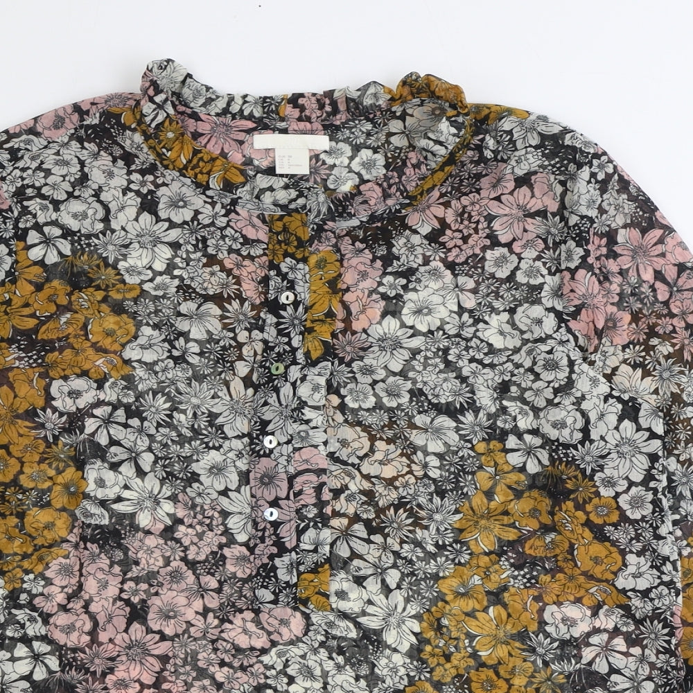 H&M Womens Multicoloured Floral Polyester Basic Blouse Size 10 Round Neck