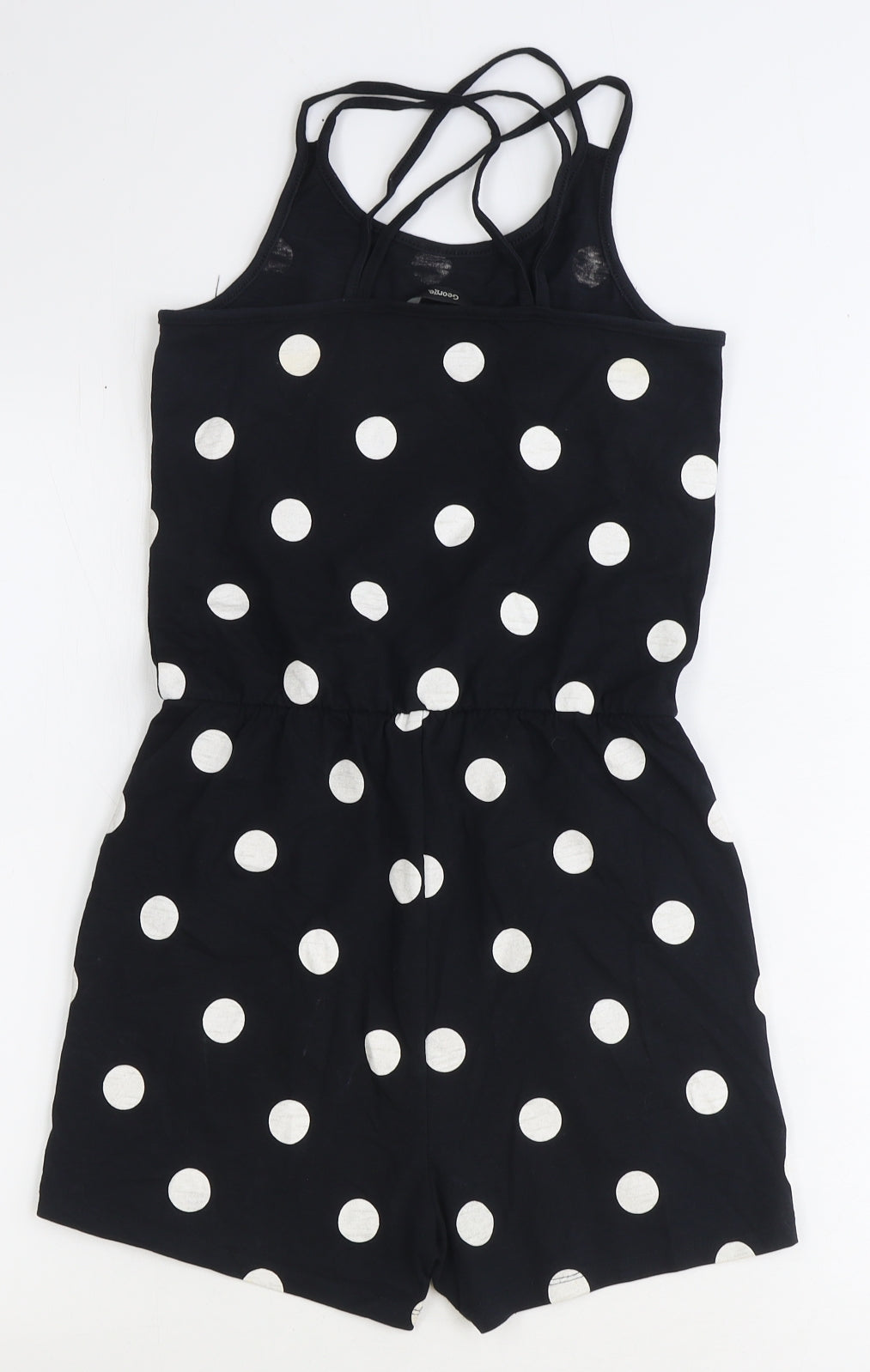 George Girls Black Polka Dot Cotton Playsuit One-Piece Size 11-12 Years Drawstring
