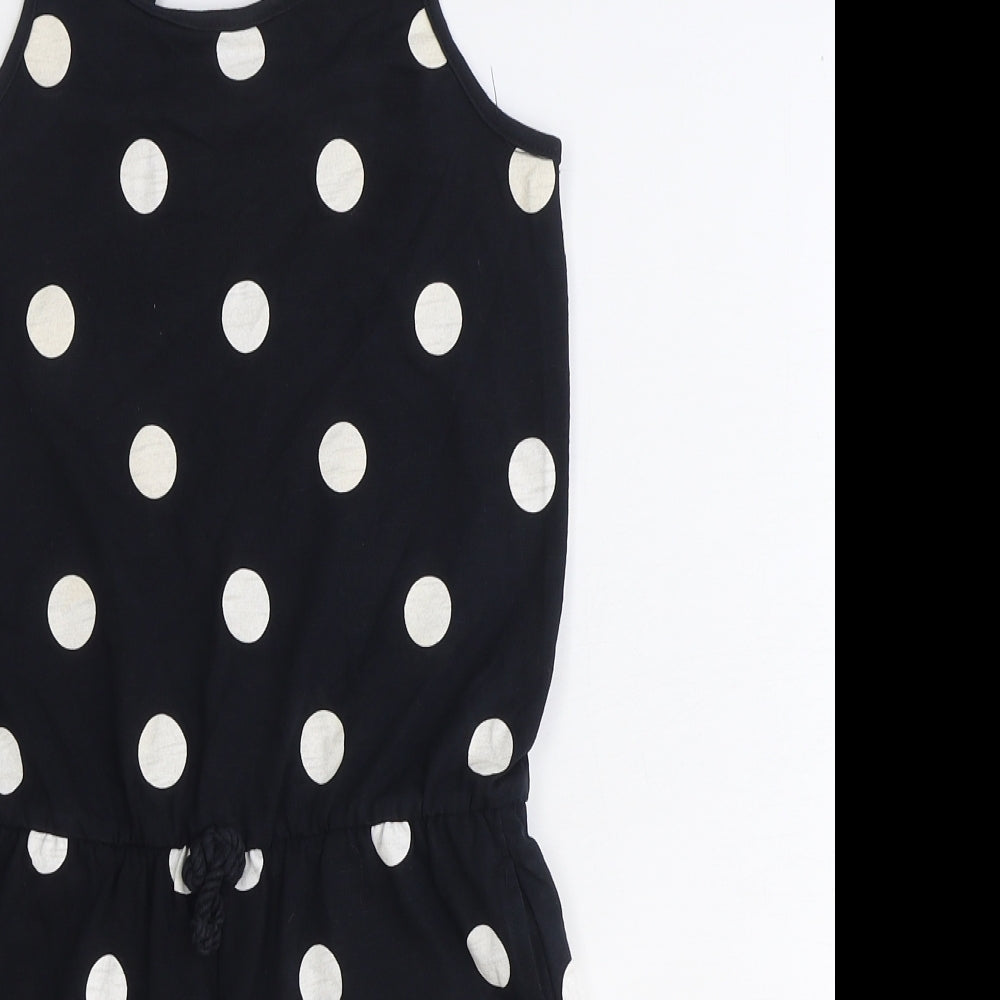 George Girls Black Polka Dot Cotton Playsuit One-Piece Size 11-12 Years Drawstring
