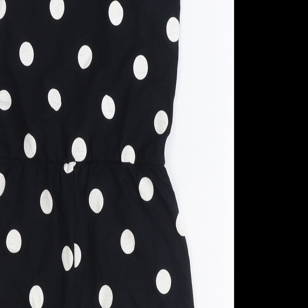 George Girls Black Polka Dot Cotton Playsuit One-Piece Size 11-12 Years Drawstring