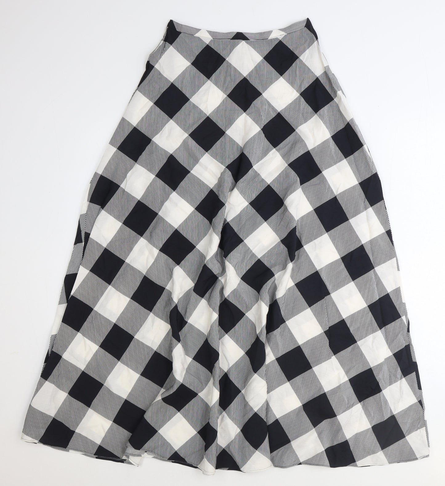 Marks and Spencer Womens Black Check Viscose Swing Skirt Size 8 Zip