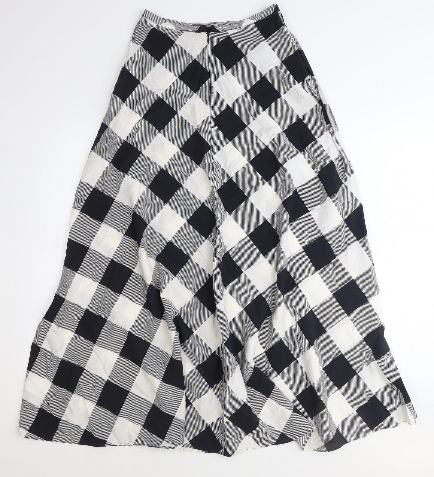 Marks and Spencer Womens Black Check Viscose Swing Skirt Size 8 Zip