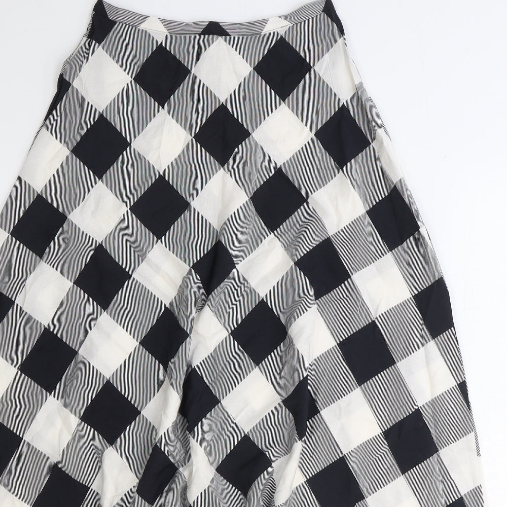 Marks and Spencer Womens Black Check Viscose Swing Skirt Size 8 Zip