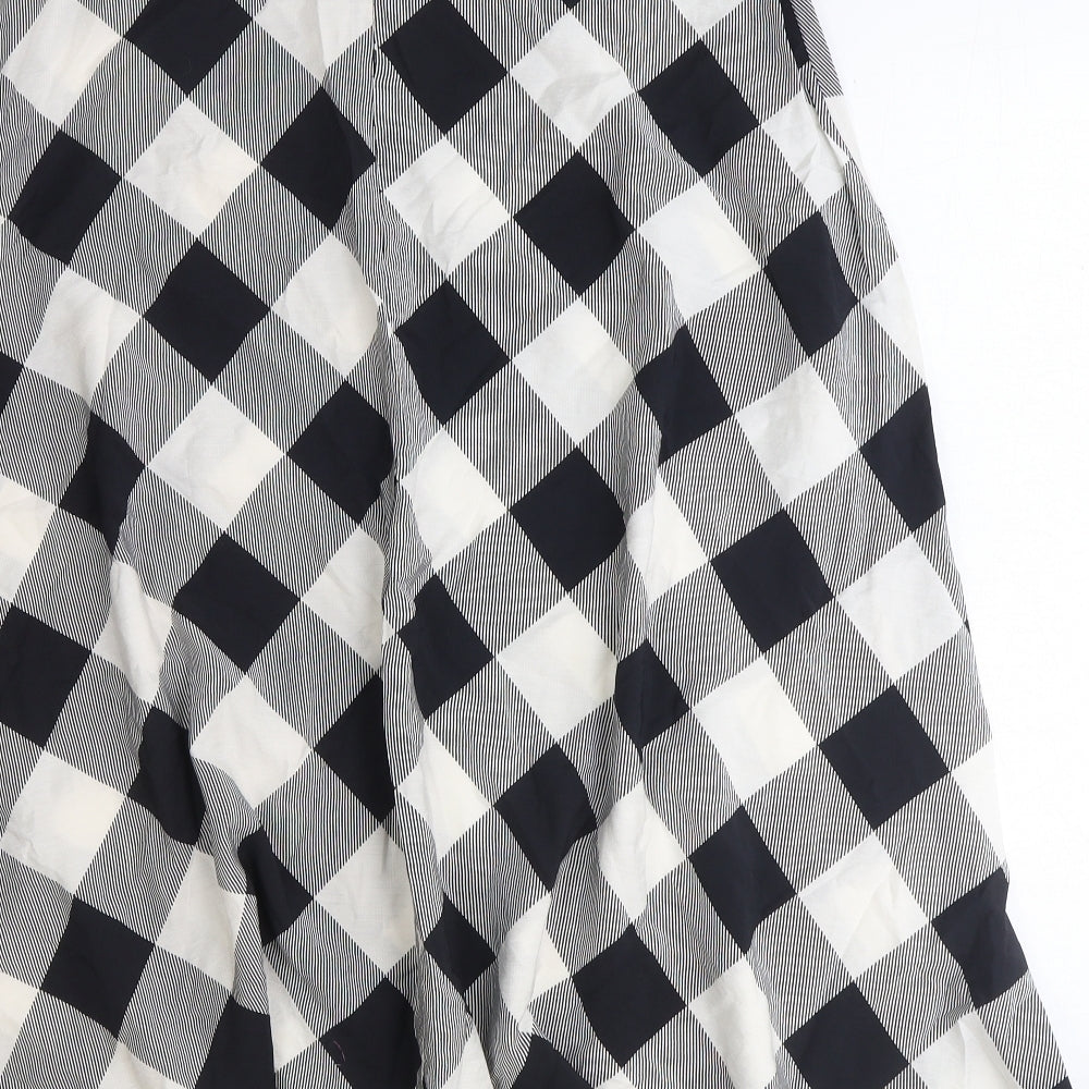 Marks and Spencer Womens Black Check Viscose Swing Skirt Size 8 Zip