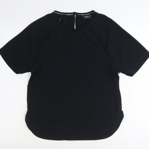 Marks and Spencer Womens Black Polyester Basic T-Shirt Size 6 Scoop Neck