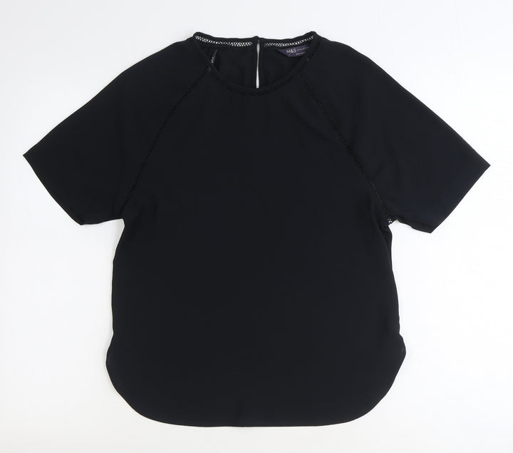 Marks and Spencer Womens Black Polyester Basic T-Shirt Size 6 Scoop Neck