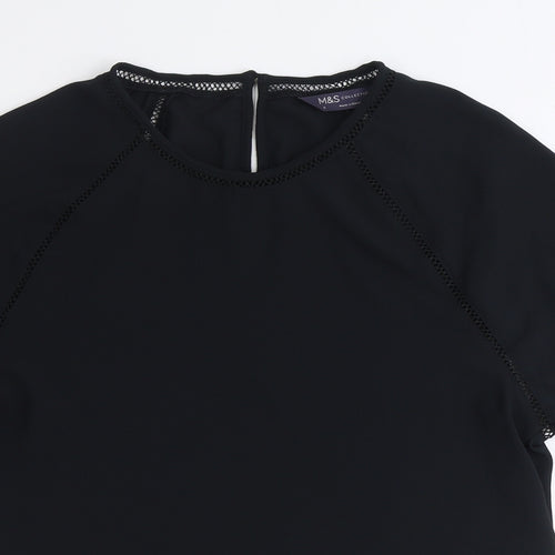 Marks and Spencer Womens Black Polyester Basic T-Shirt Size 6 Scoop Neck