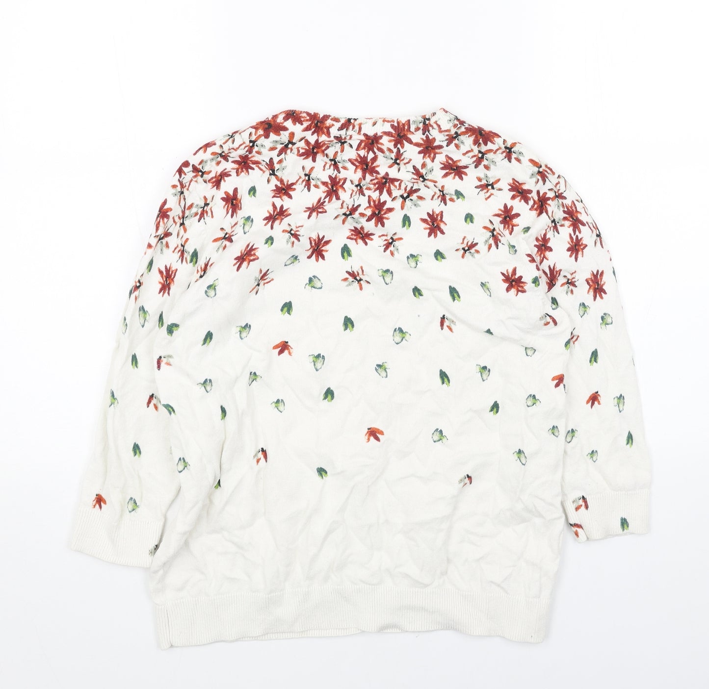 Cotswold Collections Womens White Scoop Neck Floral Cotton Pullover Jumper Size M