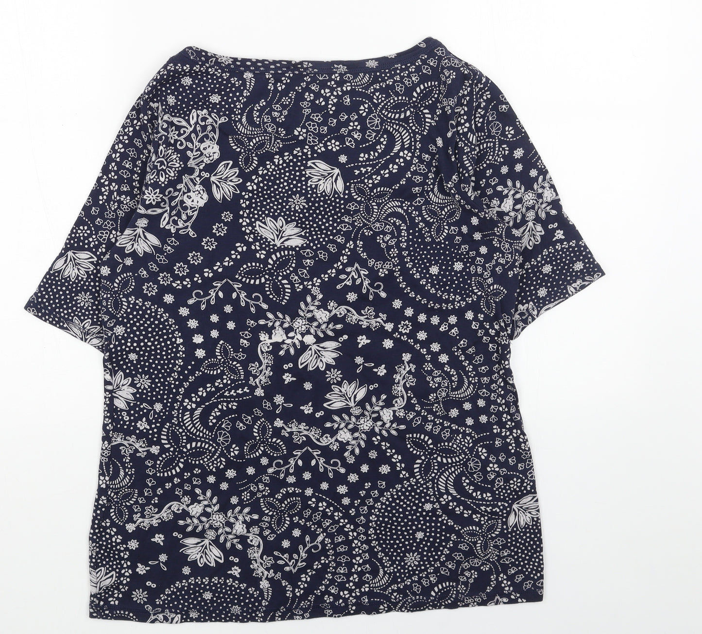 Marks and Spencer Womens Blue Geometric Cotton Basic T-Shirt Size 16 Round Neck
