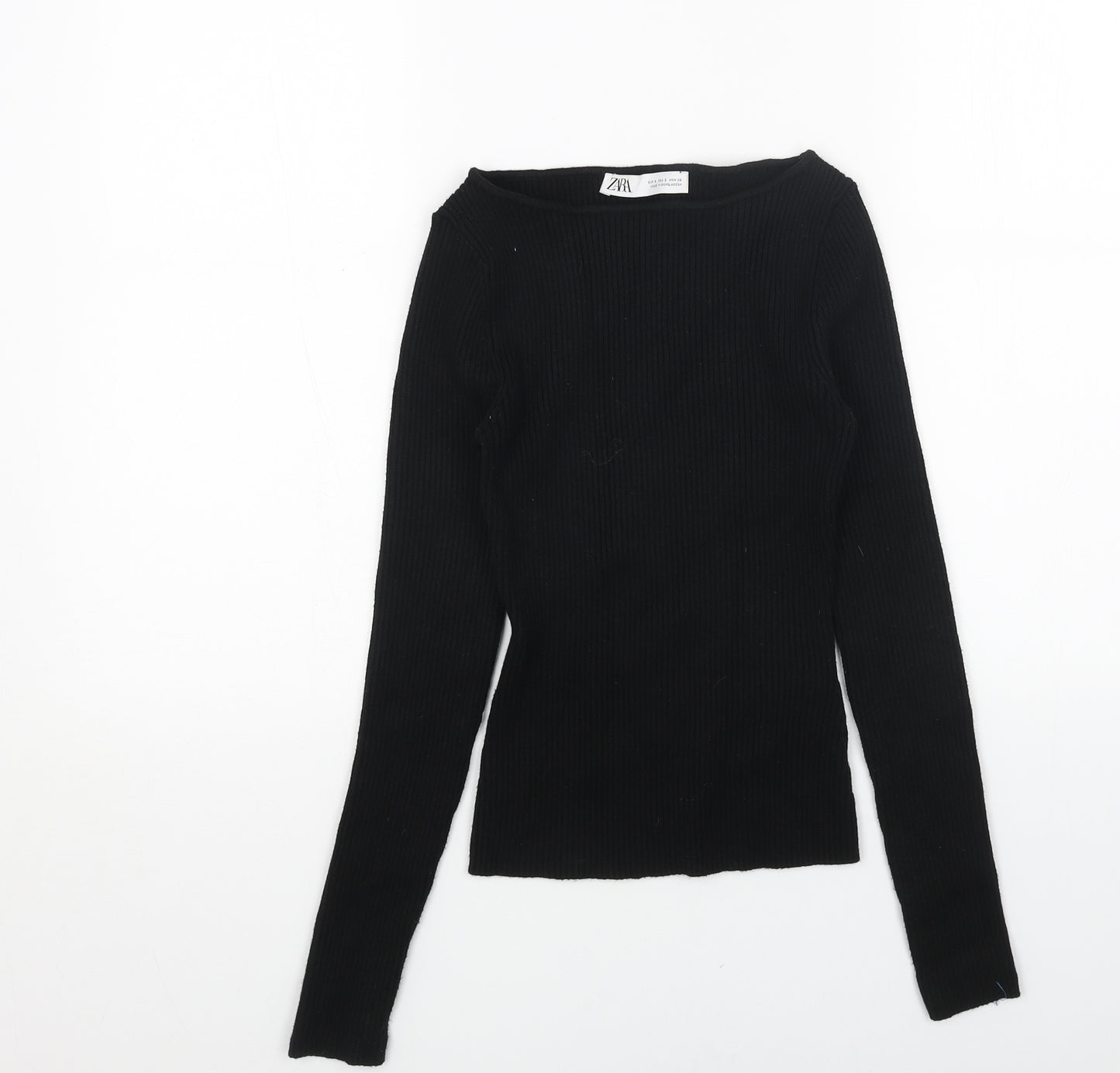 Zara Womens Black Boat Neck Acrylic Pullover Jumper Size S - Ribbed