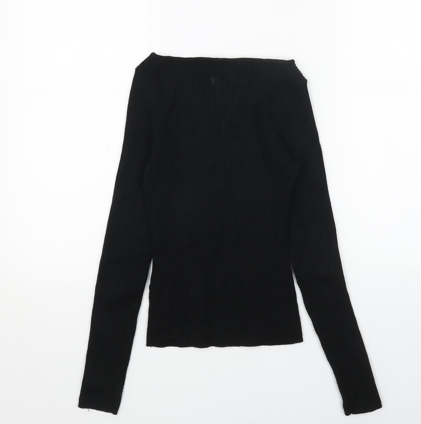 Zara Womens Black Boat Neck Acrylic Pullover Jumper Size S - Ribbed