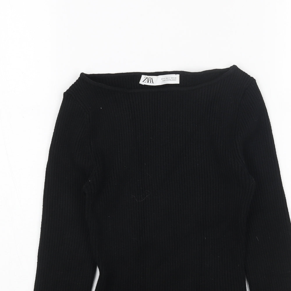 Zara Womens Black Boat Neck Acrylic Pullover Jumper Size S - Ribbed