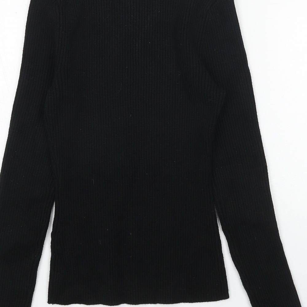 Zara Womens Black Boat Neck Acrylic Pullover Jumper Size S - Ribbed