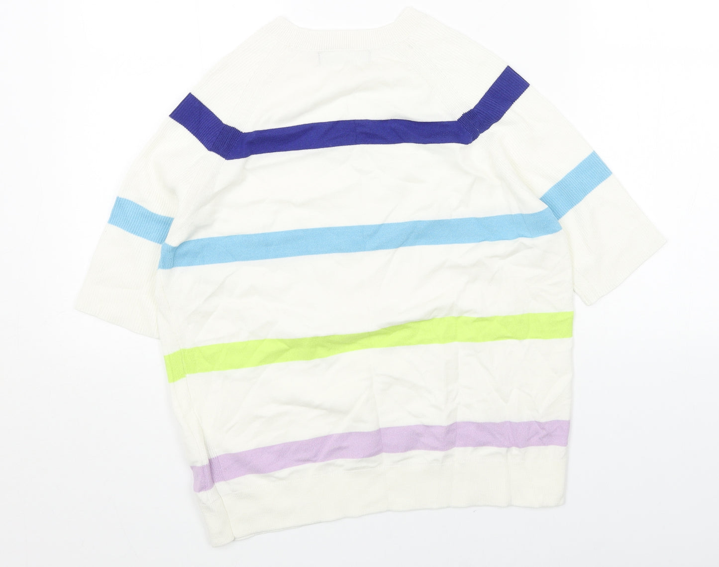 Marks and Spencer Womens White Round Neck Striped Acrylic Pullover Jumper Size M