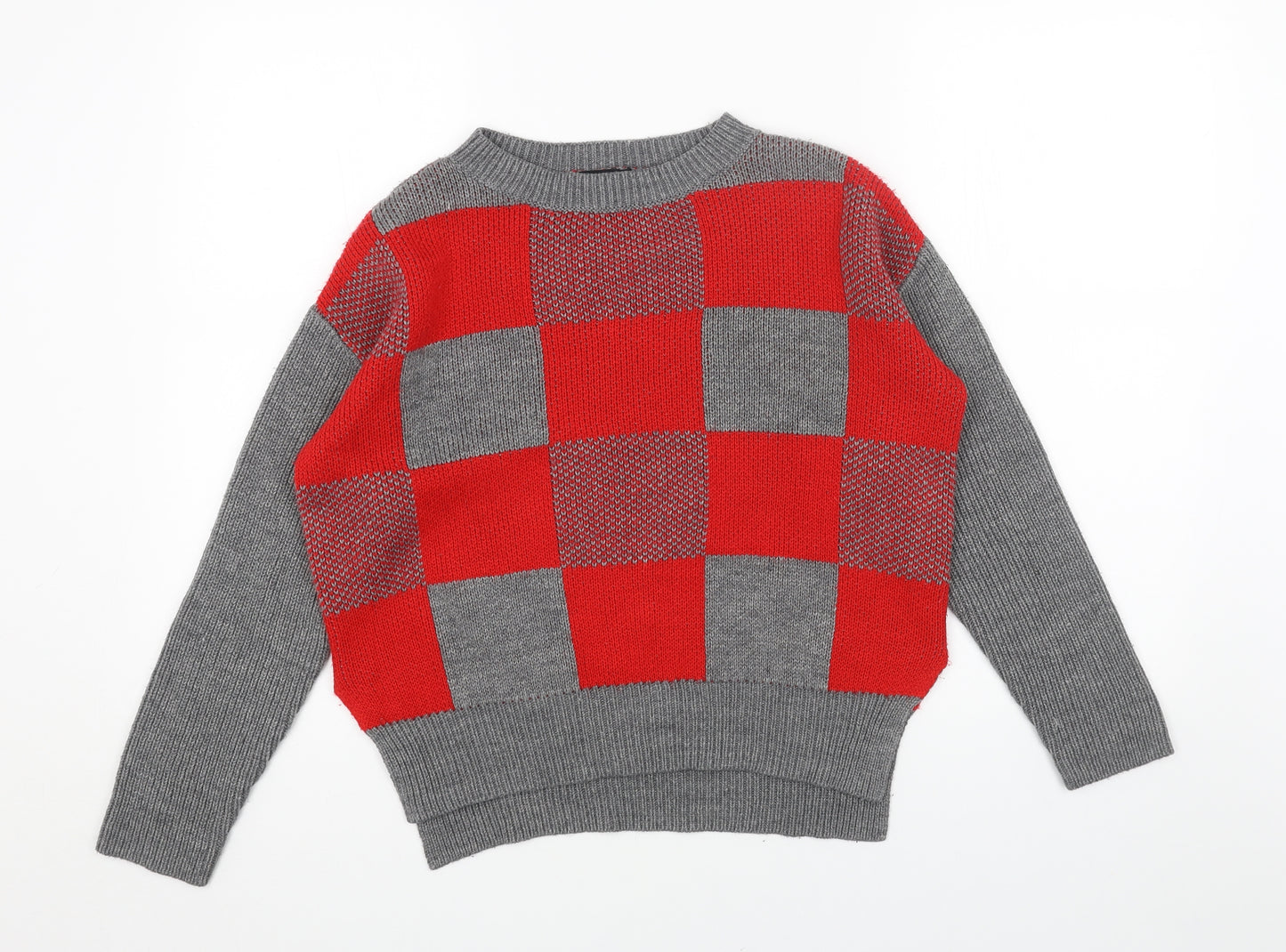 ASOS Womens Red Round Neck Check Acrylic Pullover Jumper Size 6