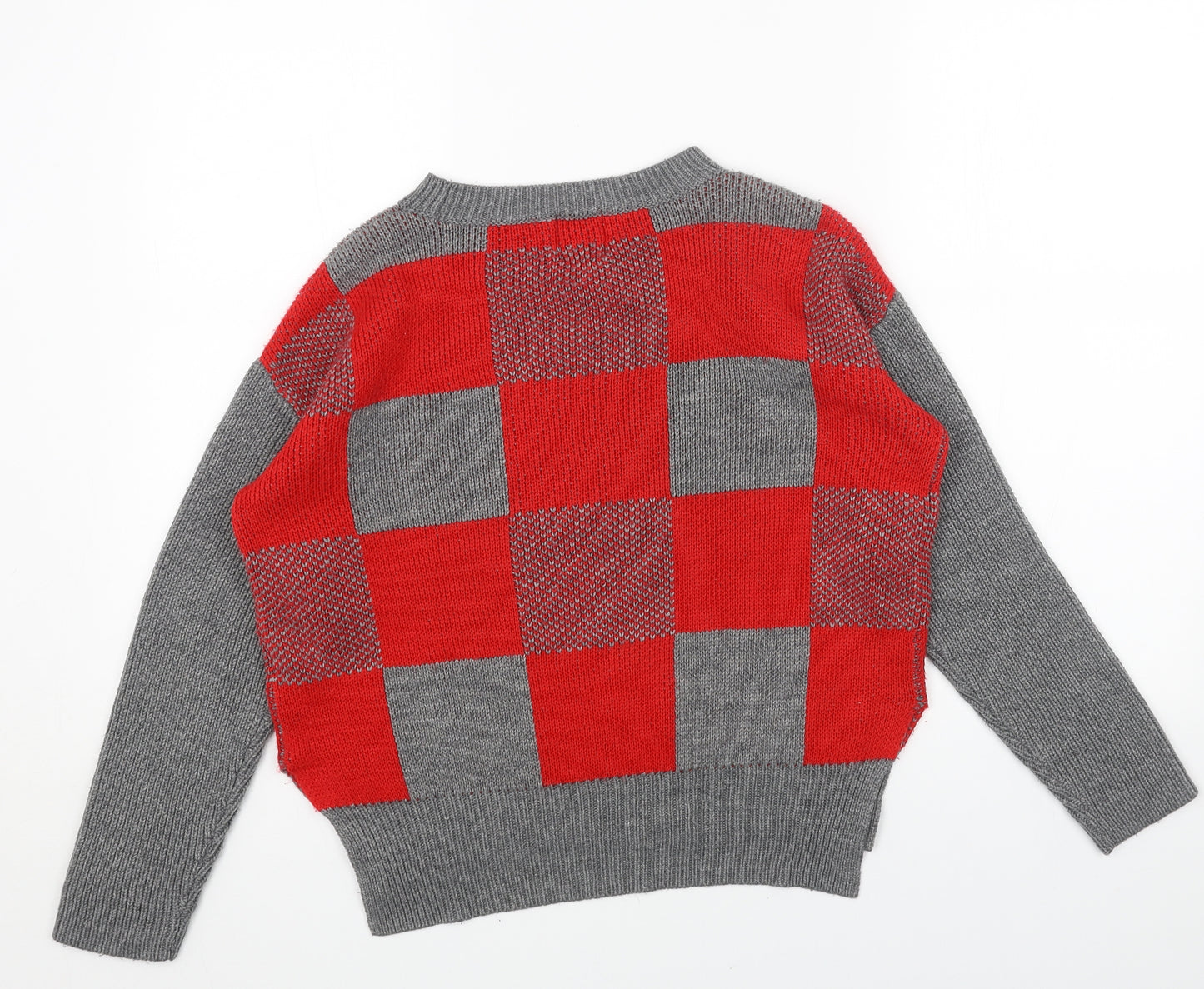 ASOS Womens Red Round Neck Check Acrylic Pullover Jumper Size 6
