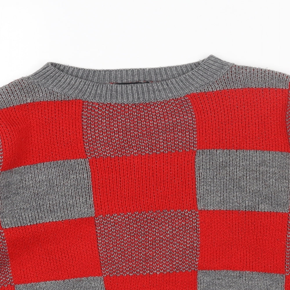 ASOS Womens Red Round Neck Check Acrylic Pullover Jumper Size 6
