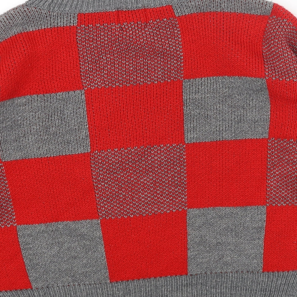 ASOS Womens Red Round Neck Check Acrylic Pullover Jumper Size 6