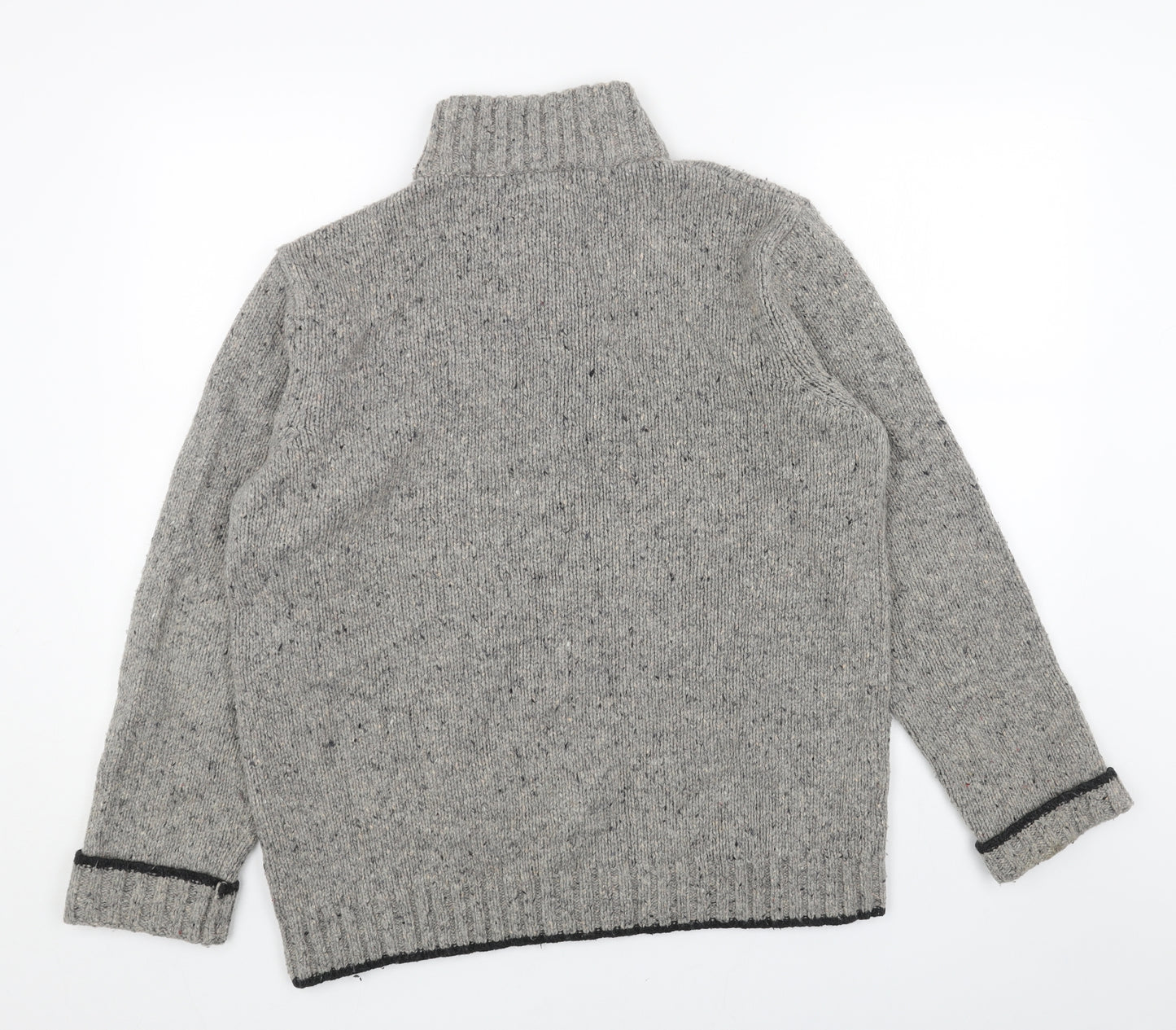 John Lewis Mens Grey High Neck Herringbone Acrylic Henley Jumper Size M Long Sleeve