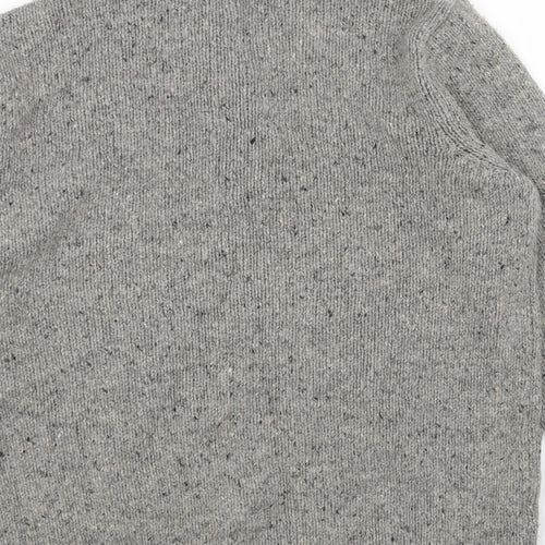 John Lewis Mens Grey High Neck Herringbone Acrylic Henley Jumper Size M Long Sleeve