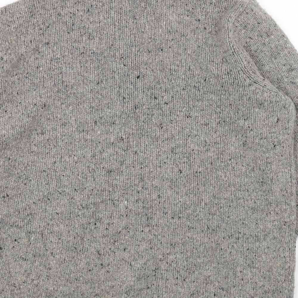John Lewis Mens Grey High Neck Herringbone Acrylic Henley Jumper Size M Long Sleeve
