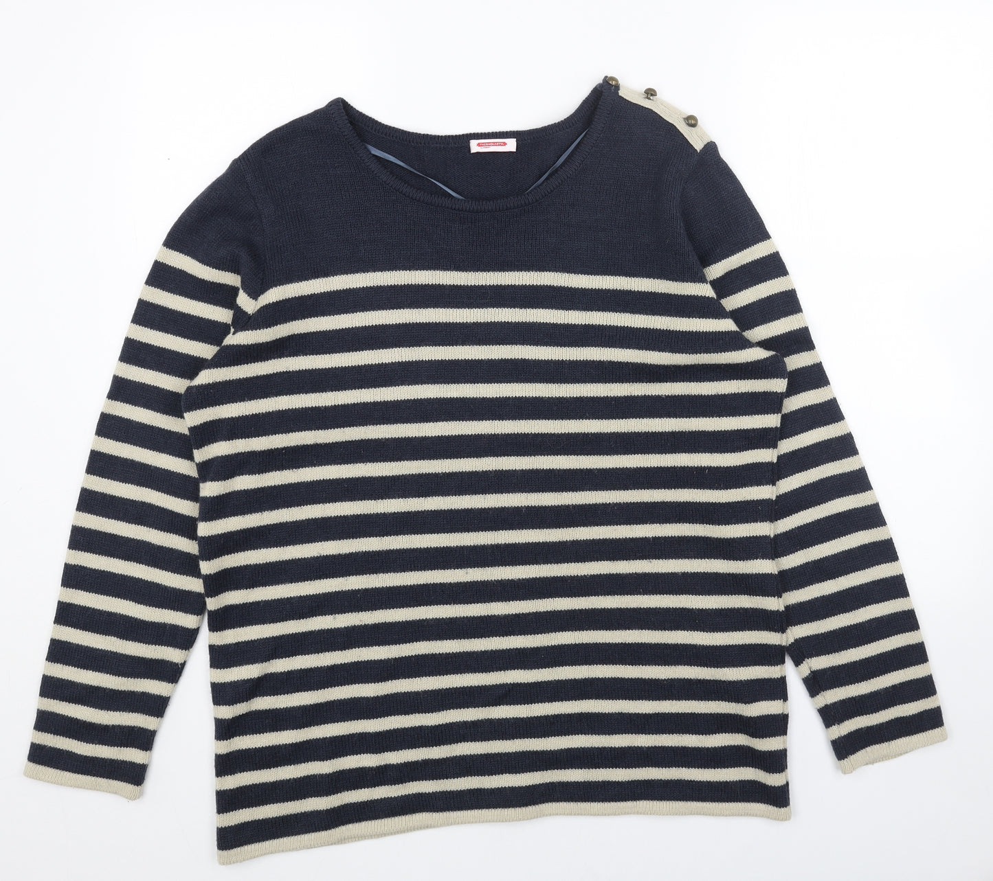 THERMOLITE Womens Blue Scoop Neck Striped Acrylic Tunic Jumper Size 18