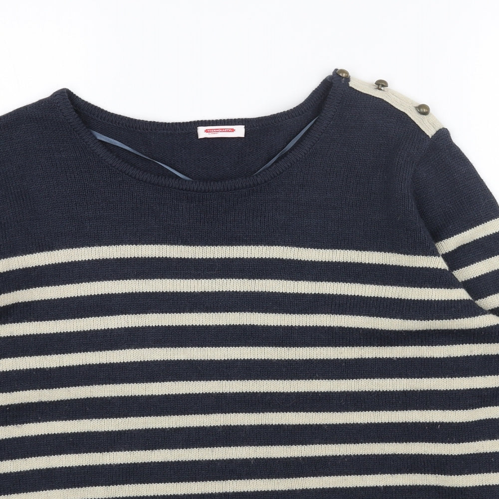 THERMOLITE Womens Blue Scoop Neck Striped Acrylic Tunic Jumper Size 18
