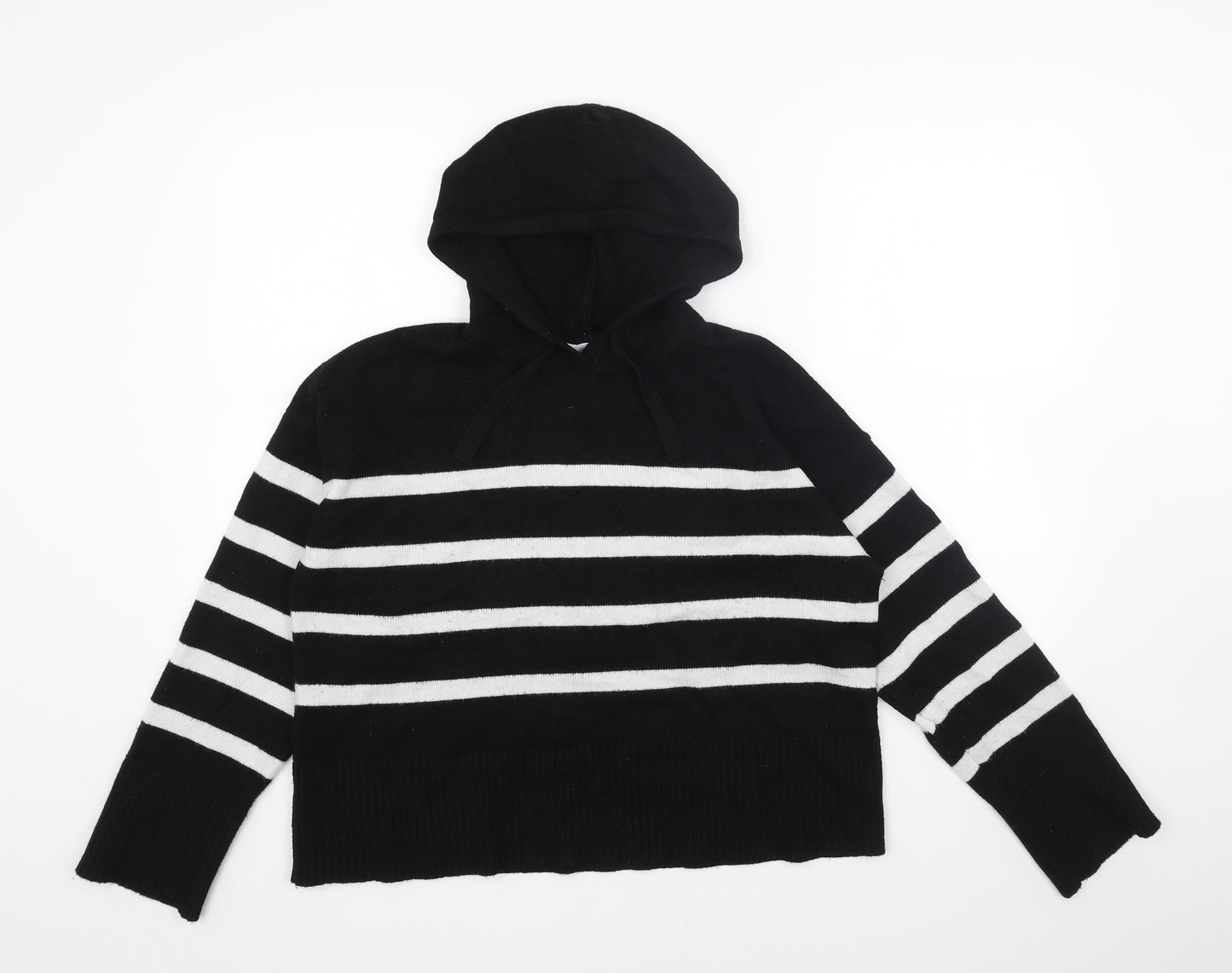 Primark Womens Black Round Neck Striped Viscose Pullover Jumper Size L