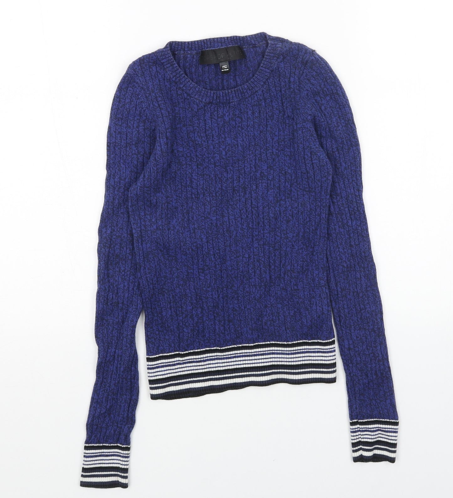 Topshop Womens Blue Scoop Neck Acrylic Pullover Jumper Size 6 - Ribbed Contrasting Trim
