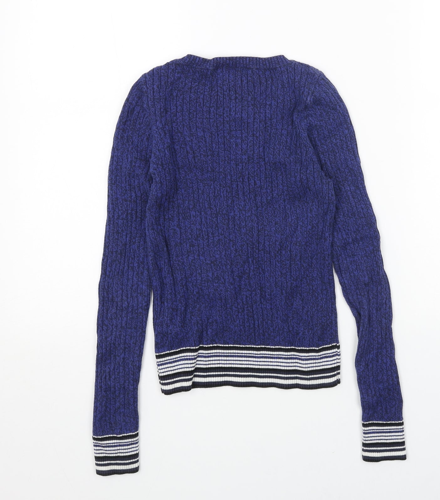Topshop Womens Blue Scoop Neck Acrylic Pullover Jumper Size 6 - Ribbed Contrasting Trim