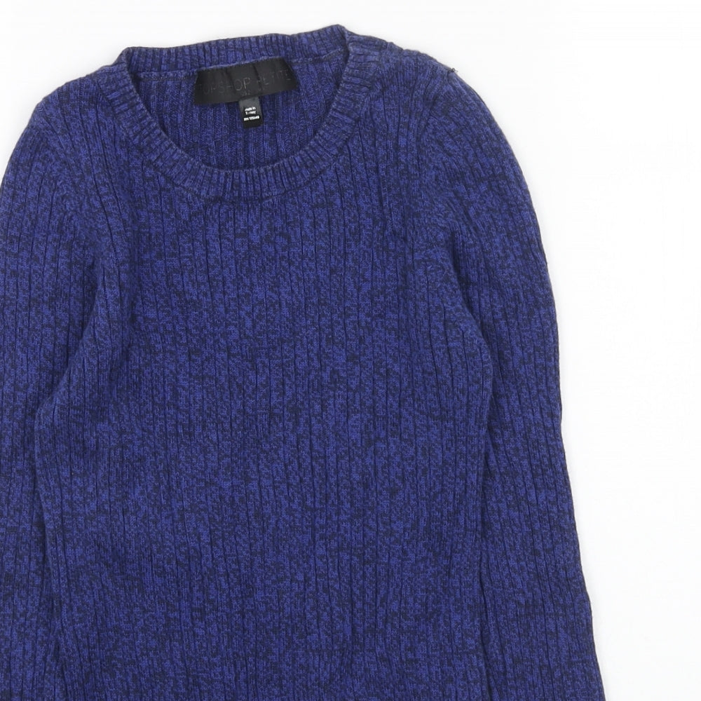 Topshop Womens Blue Scoop Neck Acrylic Pullover Jumper Size 6 - Ribbed Contrasting Trim