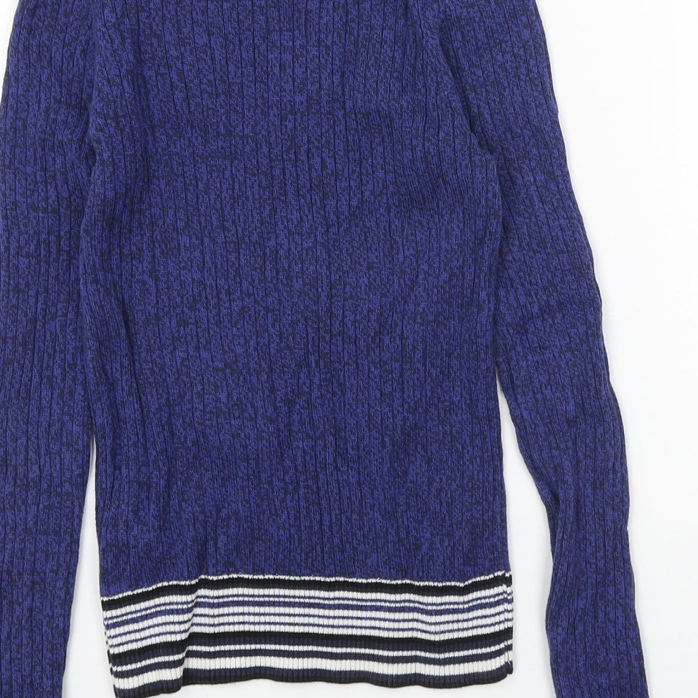 Topshop Womens Blue Scoop Neck Acrylic Pullover Jumper Size 6 - Ribbed Contrasting Trim