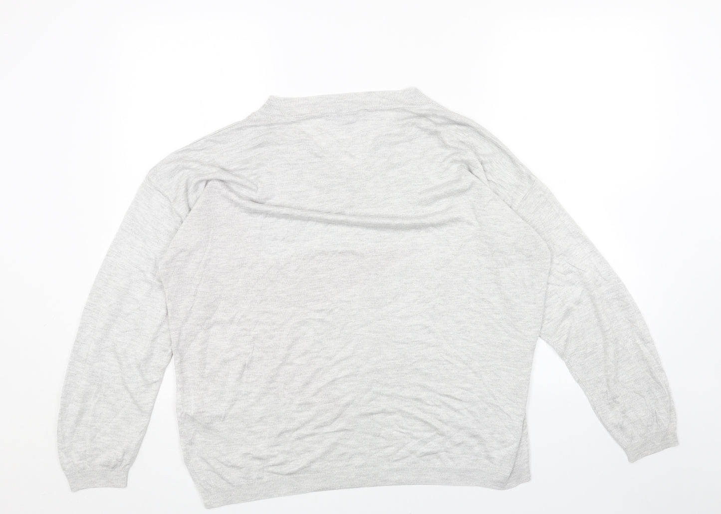 Marks and Spencer Womens Grey V-Neck Acrylic Pullover Jumper Size 14 - Star