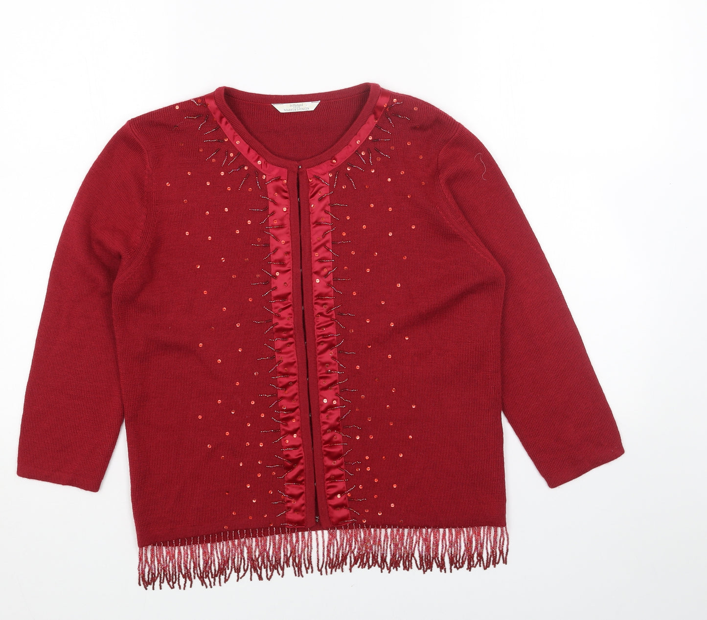 Marks and Spencer Womens Red Round Neck Acrylic Cardigan Jumper Size 14