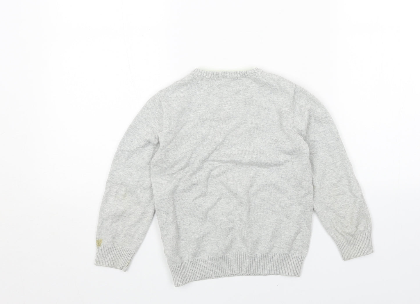 H&M Womens Grey V-Neck Geometric Acrylic Pullover Jumper Size 4XL