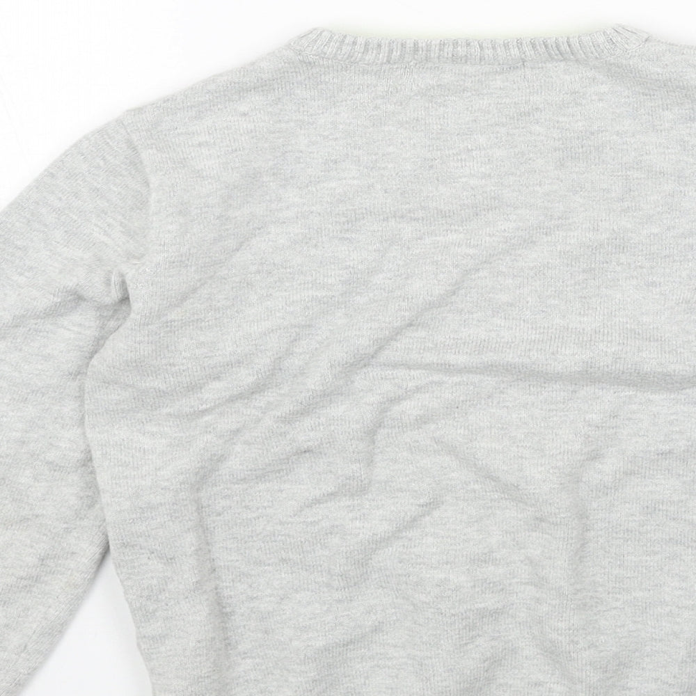 H&M Womens Grey V-Neck Geometric Acrylic Pullover Jumper Size 4XL