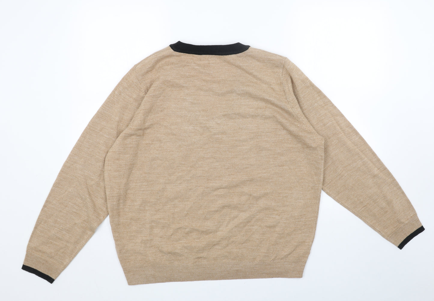 Marks and Spencer Womens Beige V-Neck Acrylic Pullover Jumper Size L