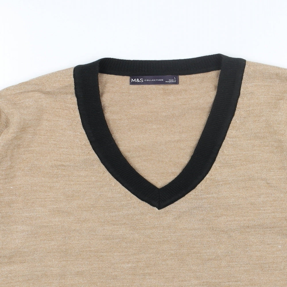 Marks and Spencer Womens Beige V-Neck Acrylic Pullover Jumper Size L