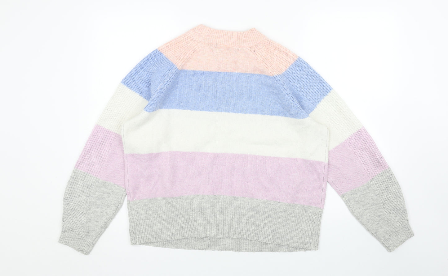 Marks and Spencer Womens Grey Round Neck Striped Acrylic Pullover Jumper Size M