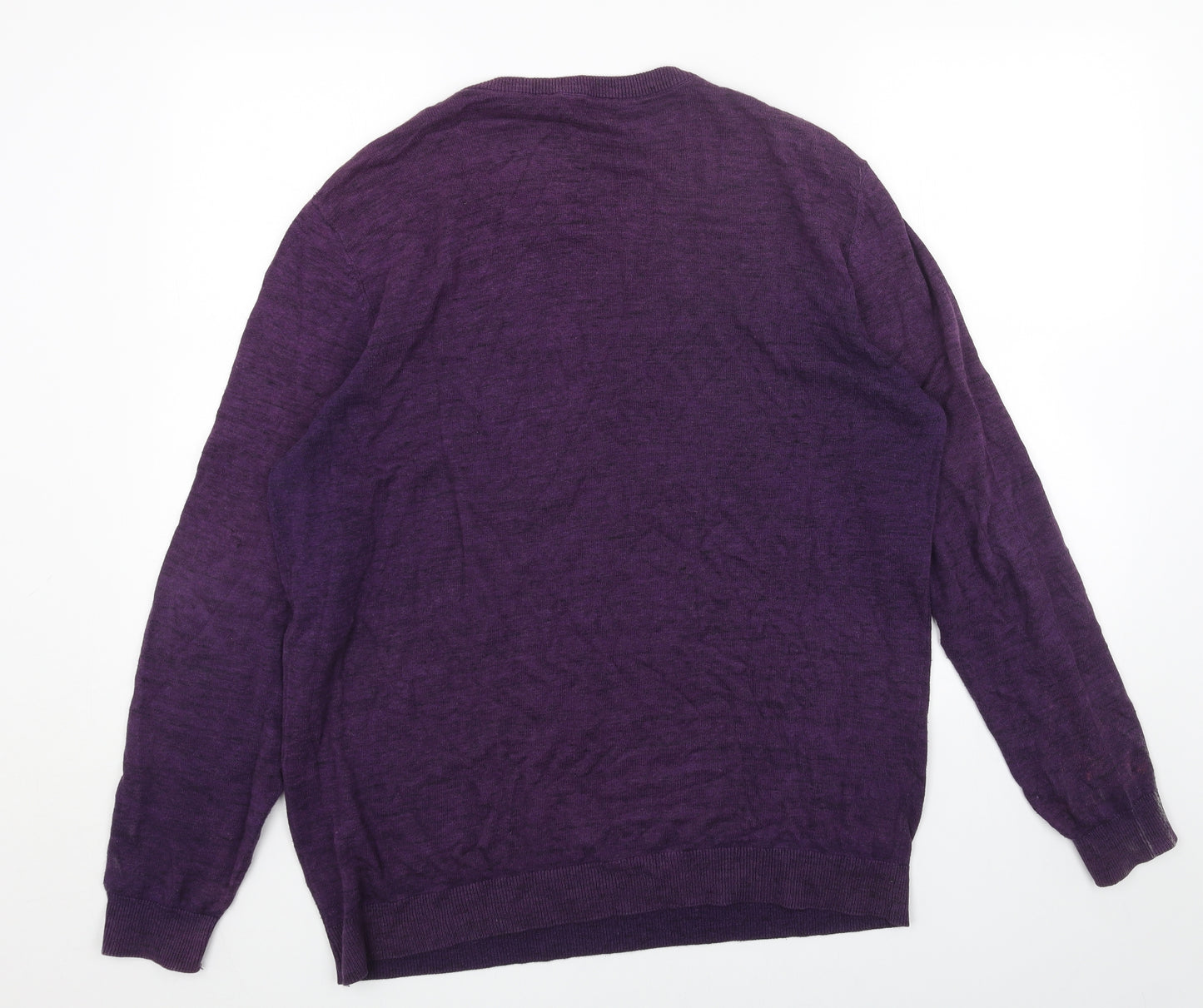 George Mens Purple Round Neck Acrylic Pullover Jumper Size L Long Sleeve