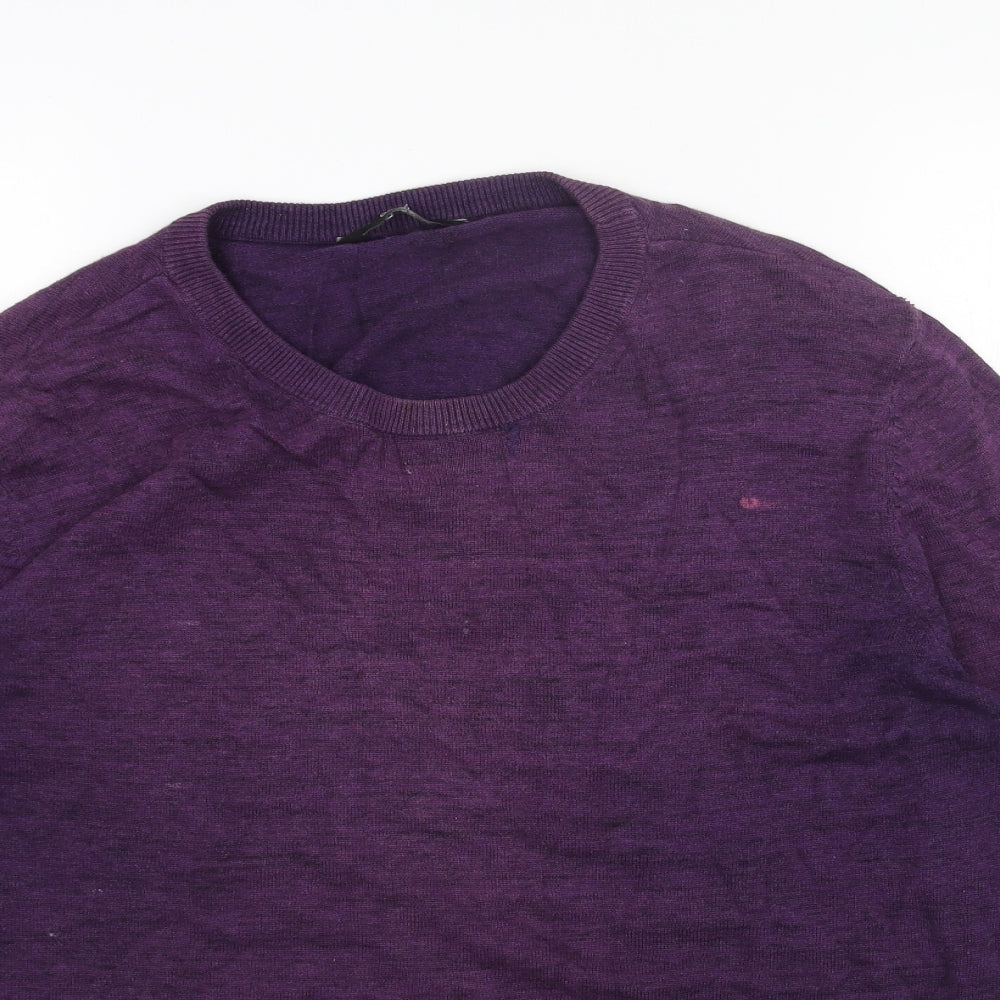 George Mens Purple Round Neck Acrylic Pullover Jumper Size L Long Sleeve